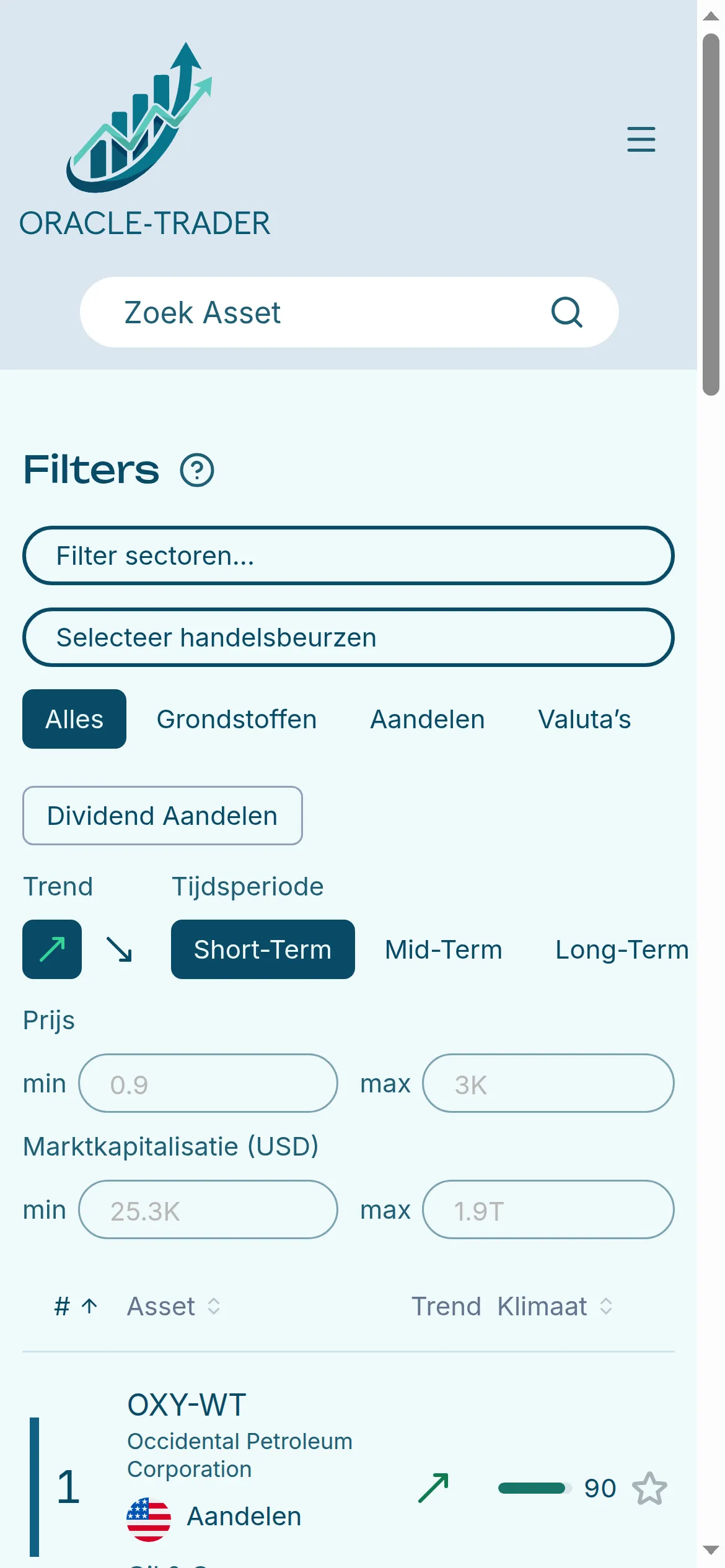 The Oracle-Trader ranking on mobile